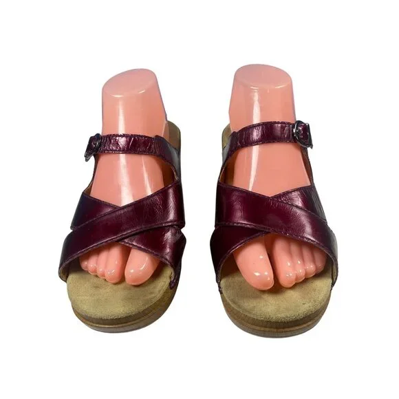 Dansko Sela Womens 41Sandals Eggplant Burgandy Leather Clogs Heels - Picture 5 of 11